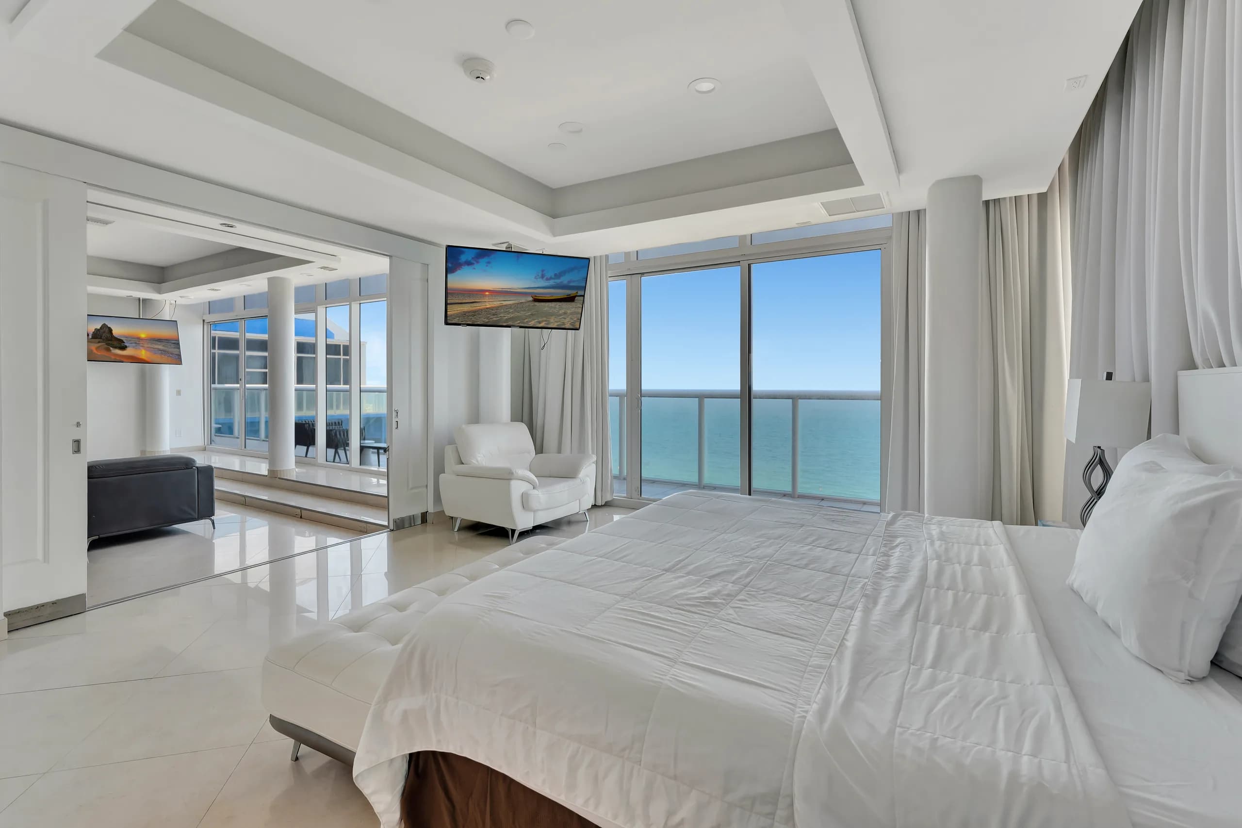 Panoramic view from an Ocean Manor penthouse balcony overlooking the Atlantic Ocean and Fort Lauderdale skyline