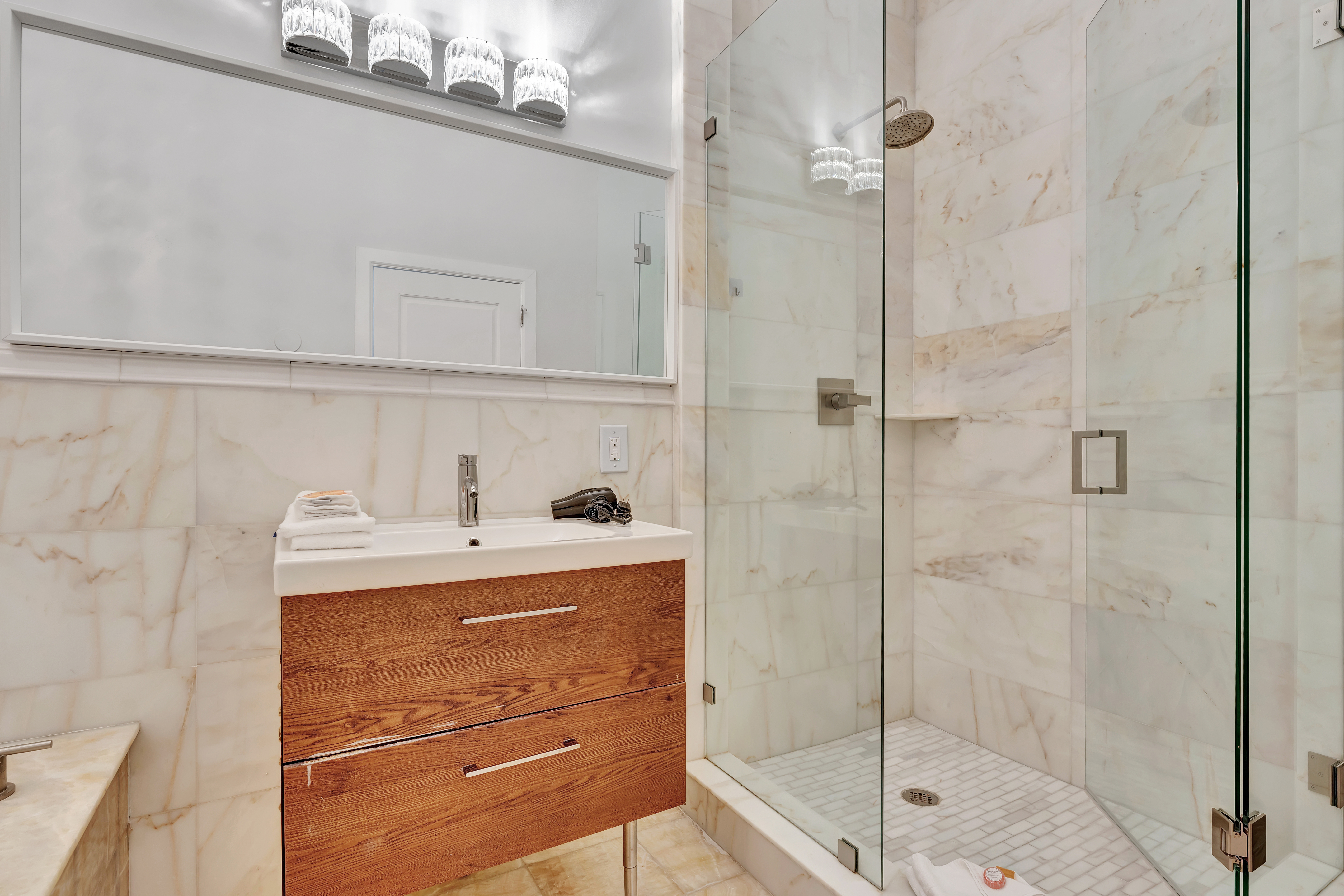 Marble Shower and Modern Vanity in Ocean Manor Penthouse 1002 Master Bathroom