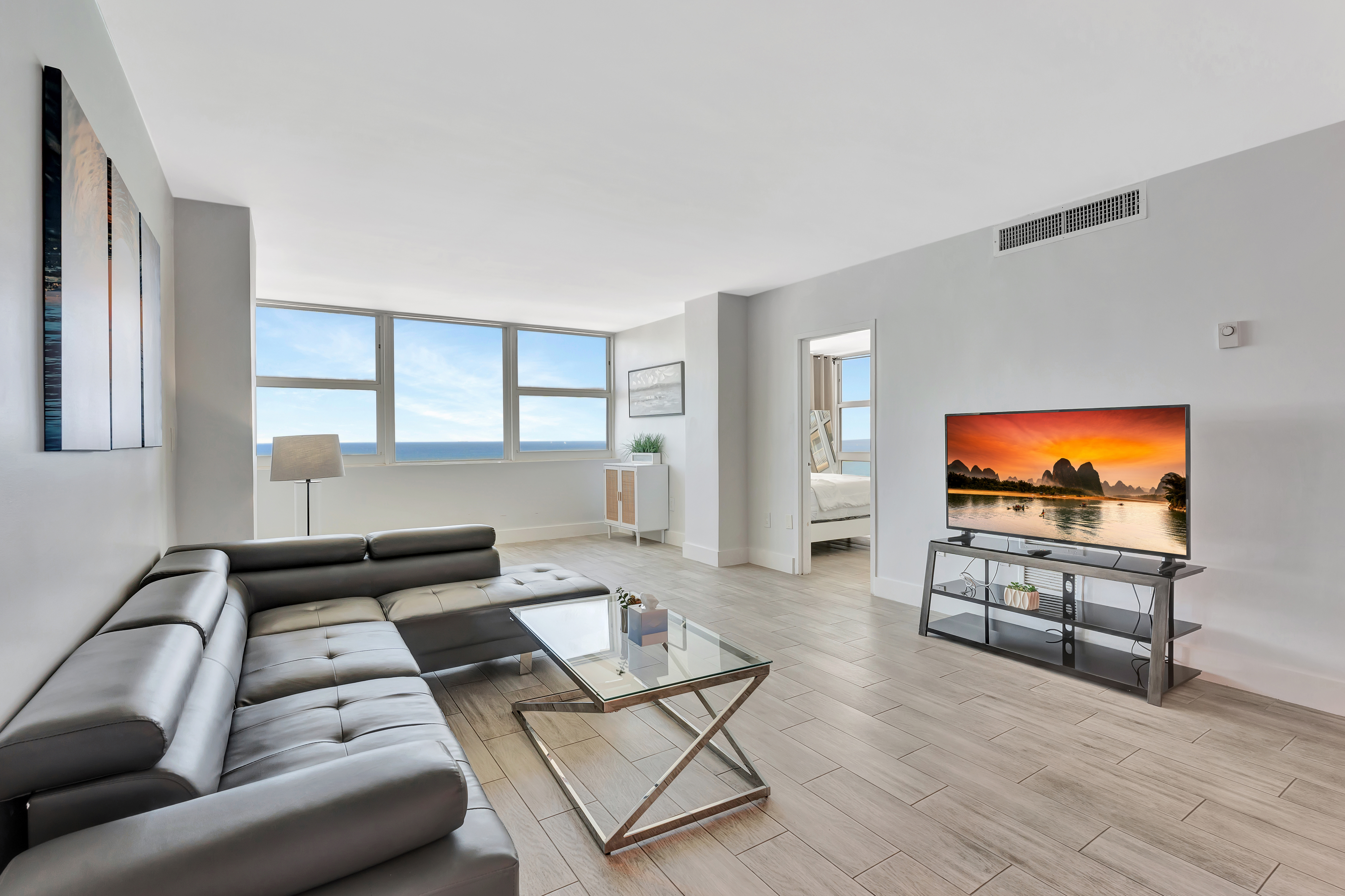 2 Bedroom Suite fully equipped modern kitchen with granite countertops and ocean views