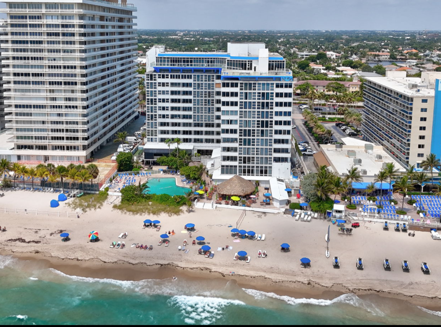 Ocean Manor Resort oceanfront aerial view on Fort Lauderdale's Galt Ocean Mile