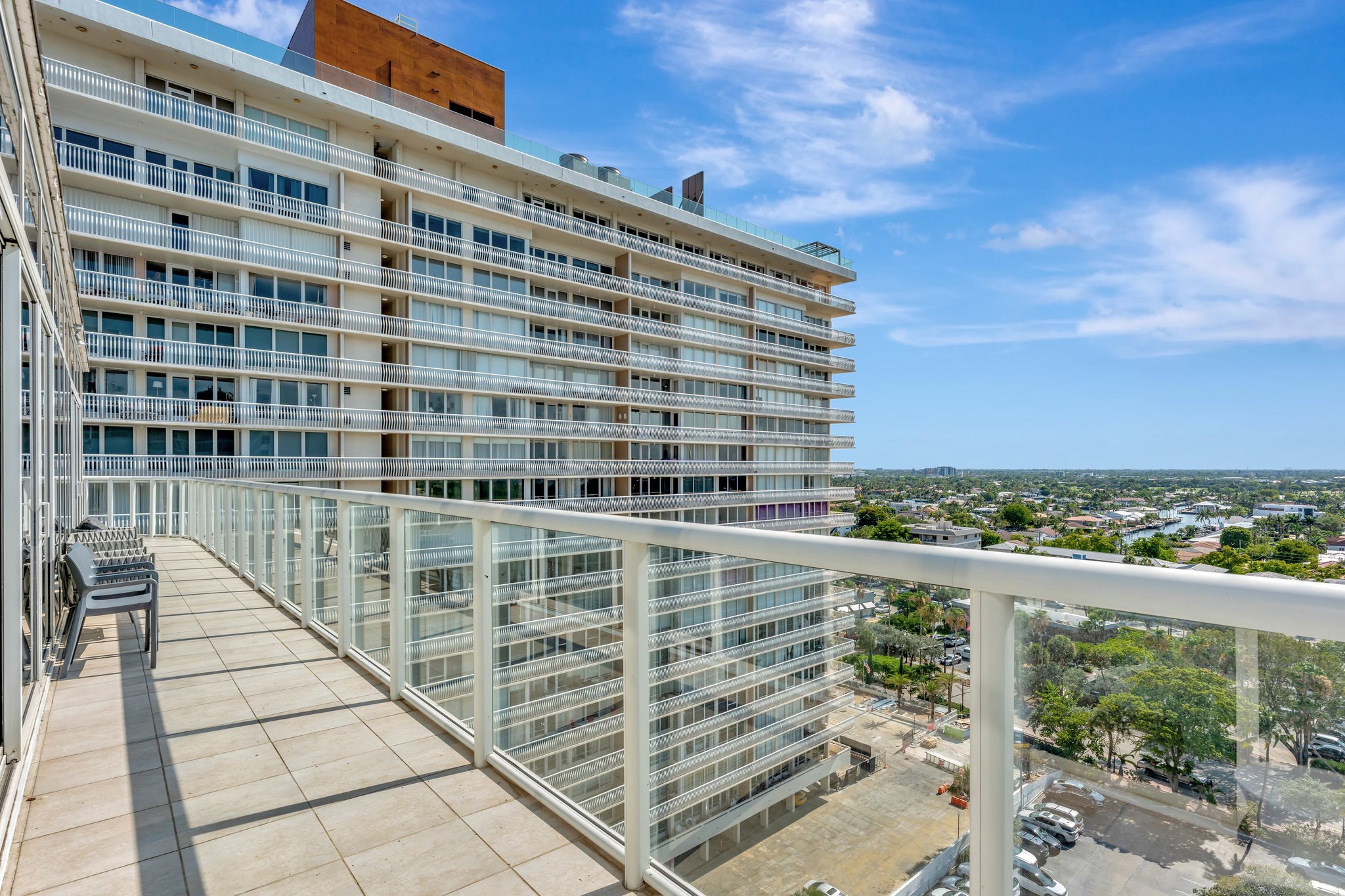 Spacious terrace overlooking the Fort Lauderdale city skyline from the 1005 Penthouse