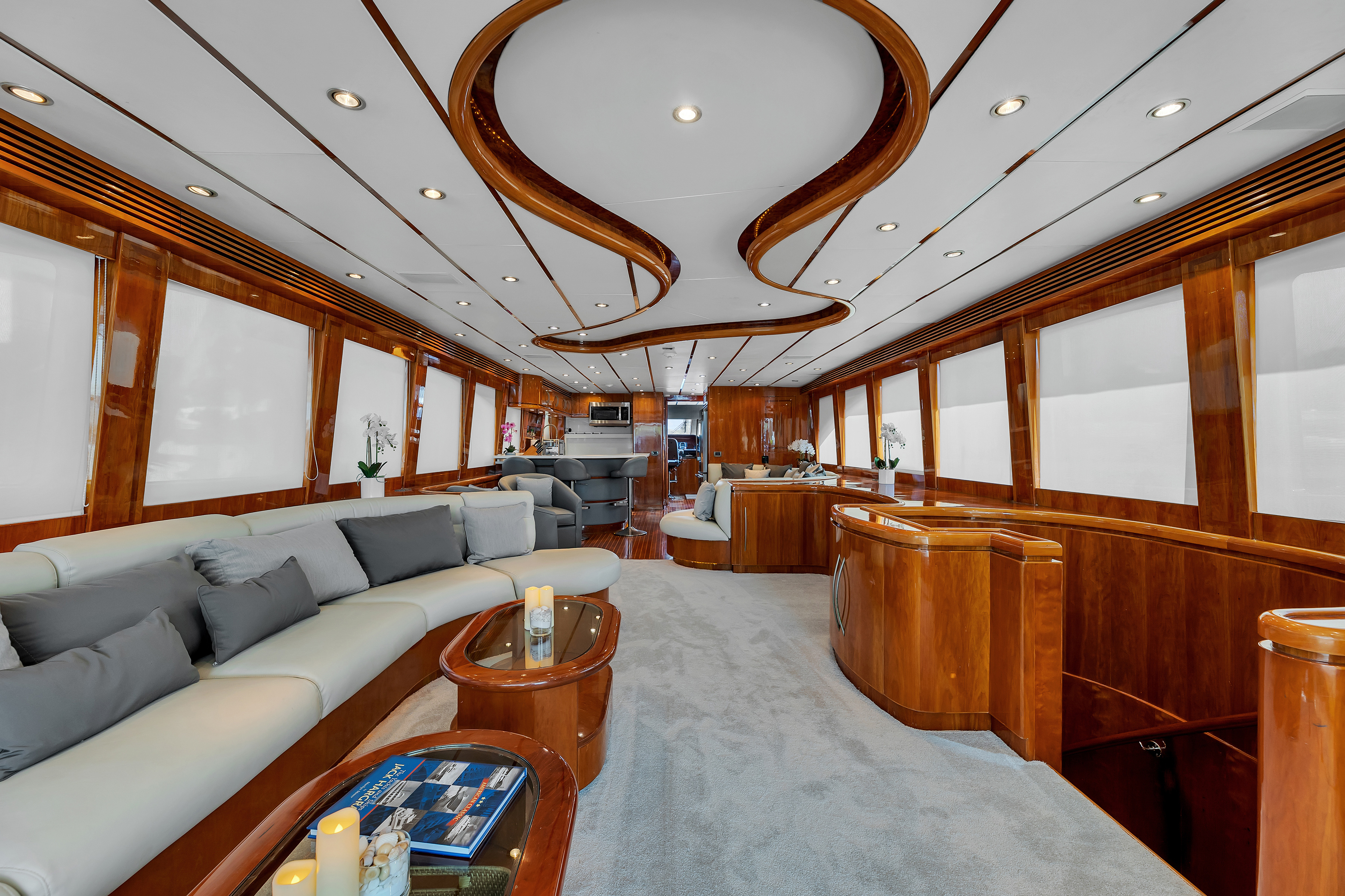 Luxurious main salon interior of Dream On yacht with elegant seating