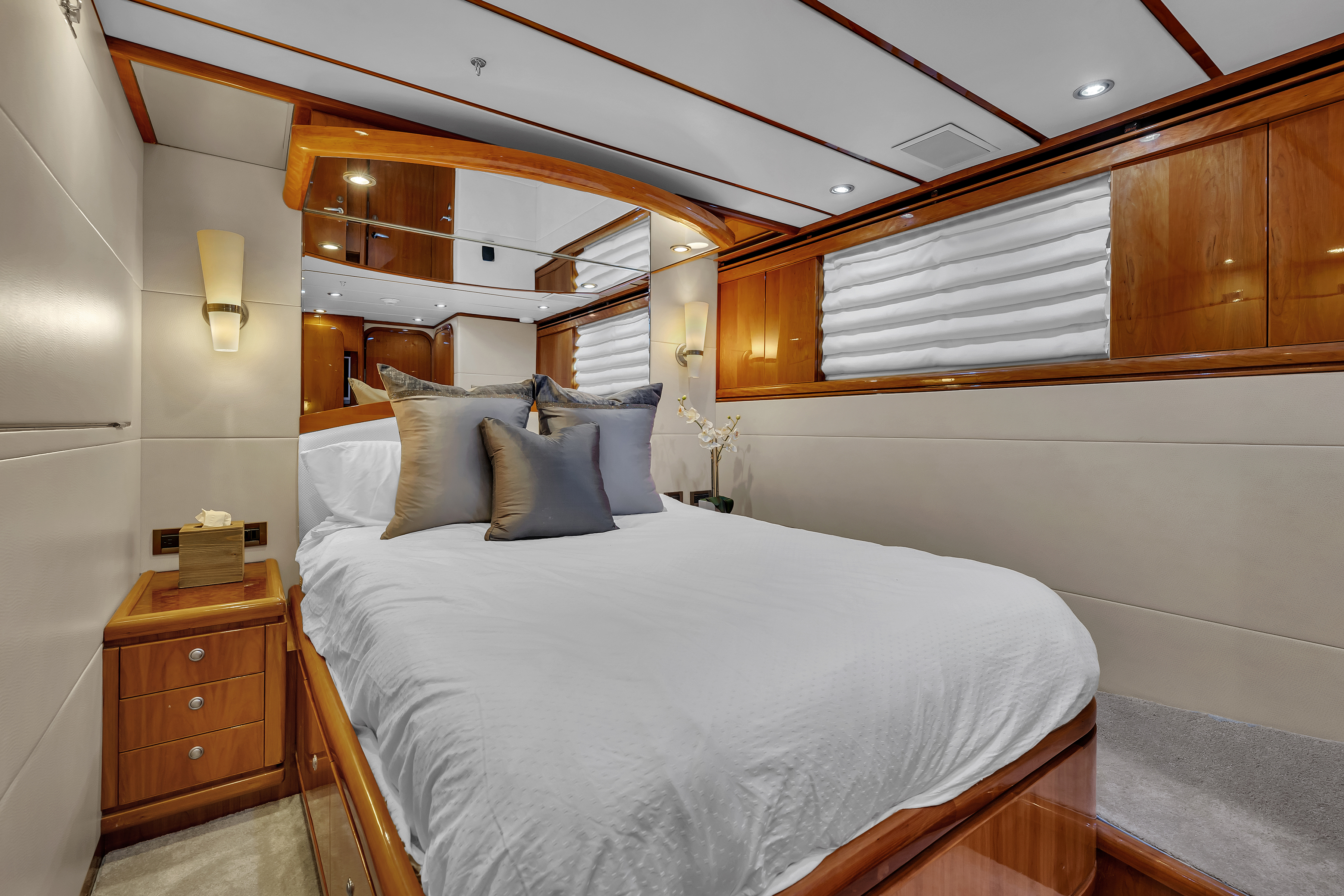 Master bedroom stateroom aboard Dream On yacht with ocean views