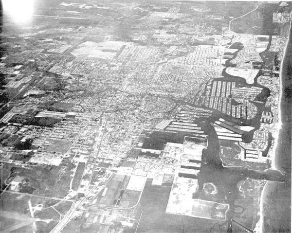 Wide historic aerial of Fort Lauderdale in the 1950s illustrating early development prior to the Galt Ocean Mile boom