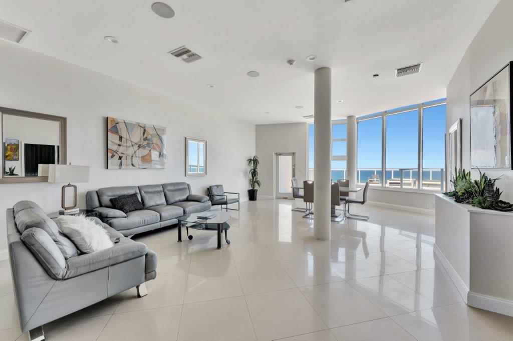 Oceanview living room with luxury furnishings at Ocean Manor Penthouse 1101