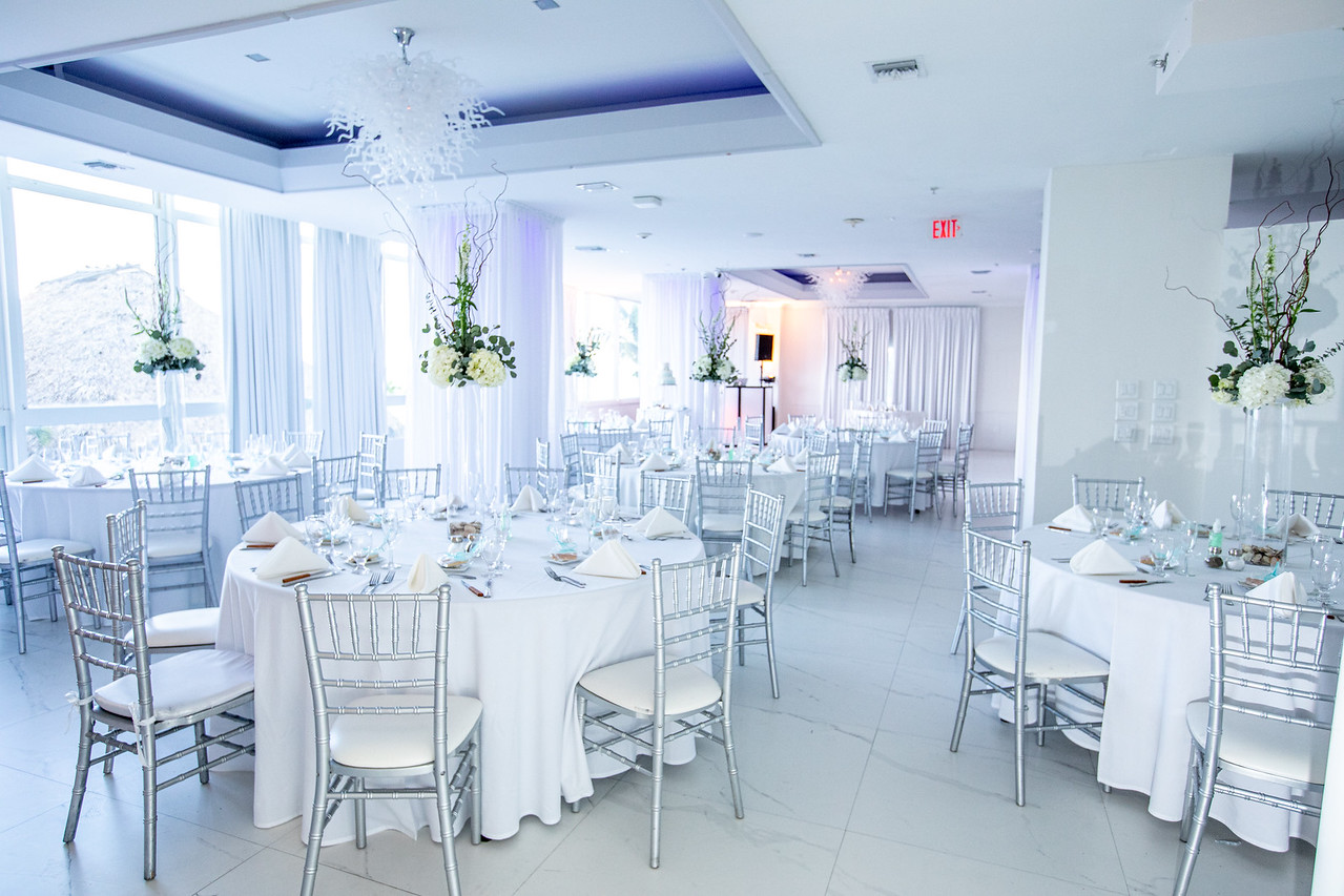 Professional event team setup at Ocean Manor's oceanfront ballroom